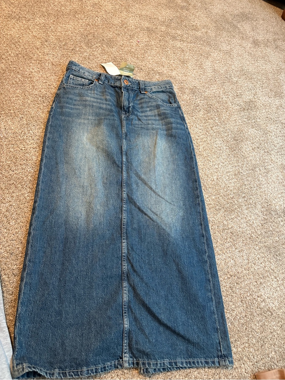 H&M Denim Maxi Skirt - Blue with Pink Accent